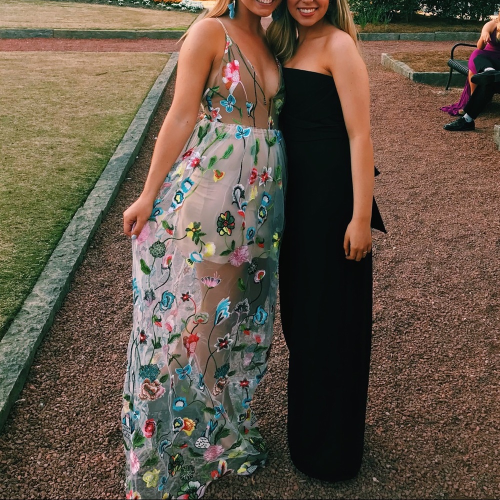 lace and floral embroidered formal dress